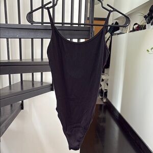 Black Ribbed Backless Bodysuit
